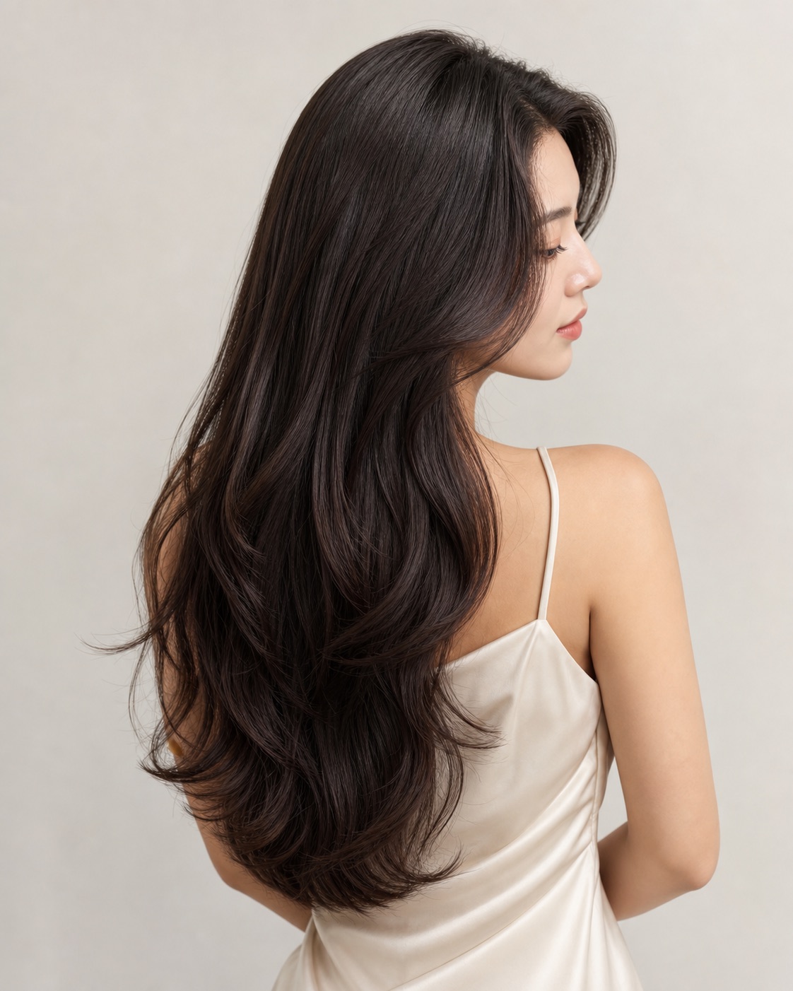 Long healthy restored-looking hair after professional corrective care