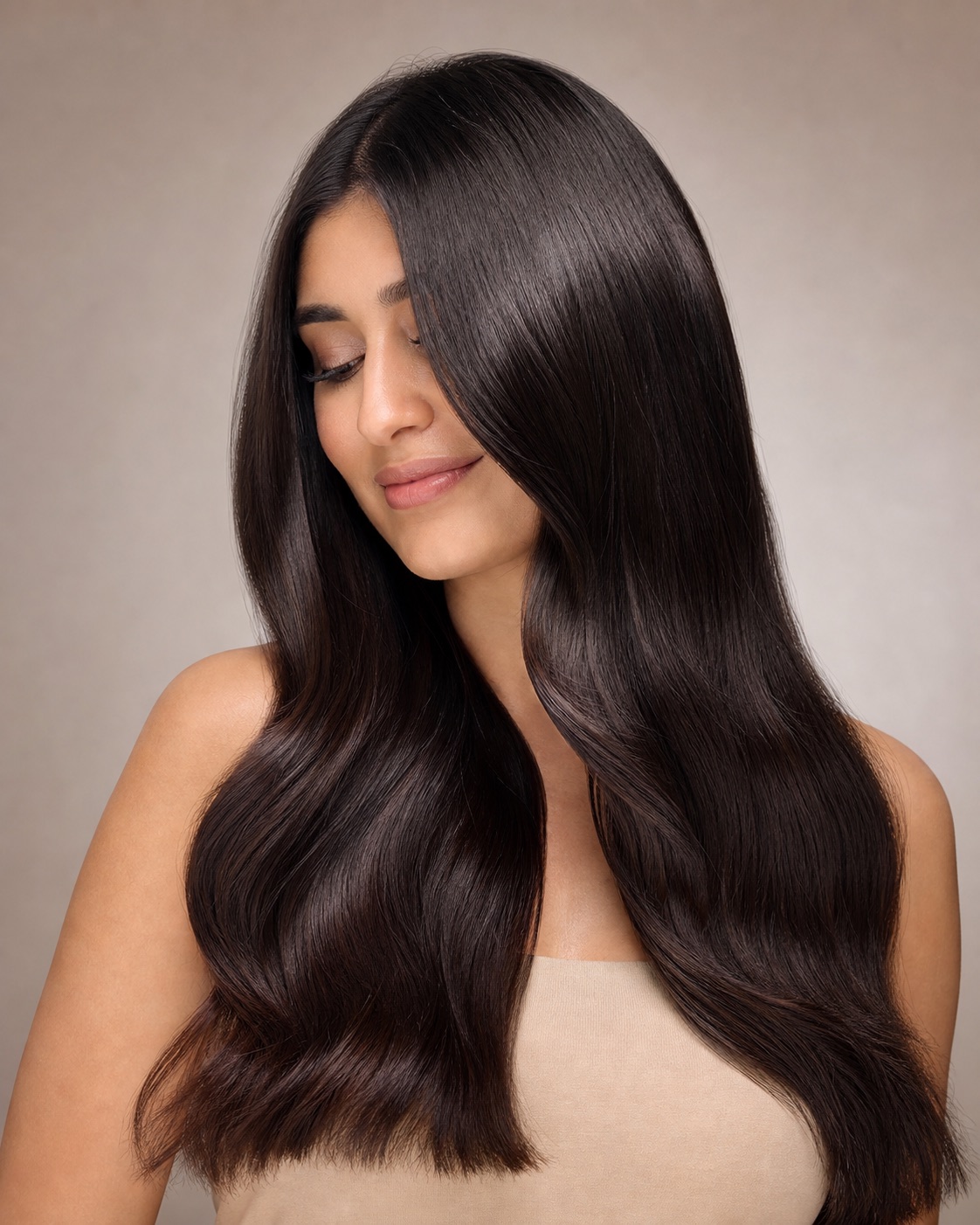Deeply hydrated glossy hair after a luxury hair spa treatment